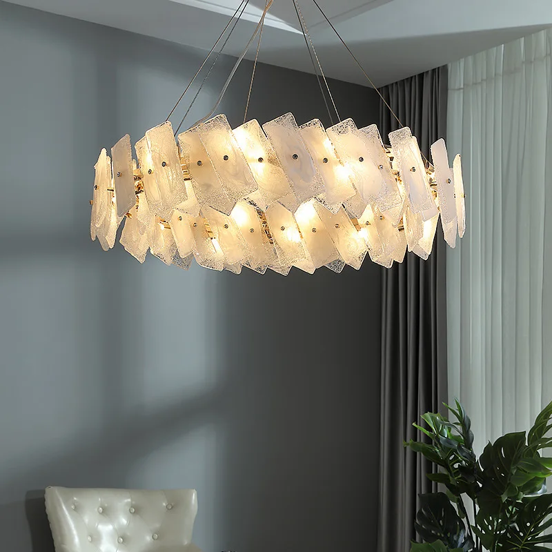 New Italian style high-end light luxury living room post-modern cloud glass chandelier