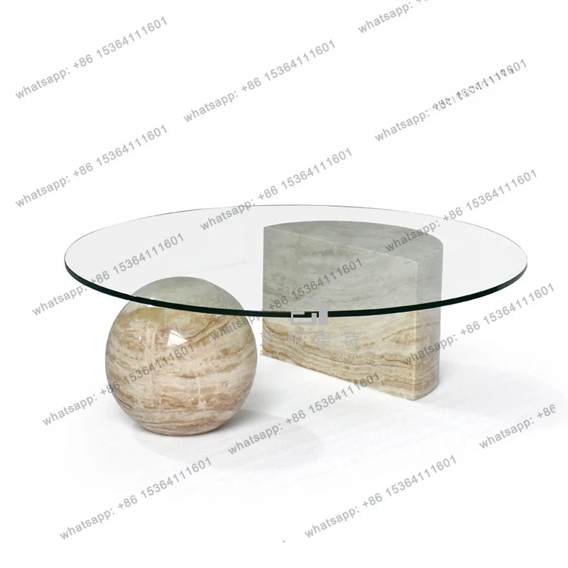 

Italian minimalist marble coffee table living room size light luxury simple designer round glass
