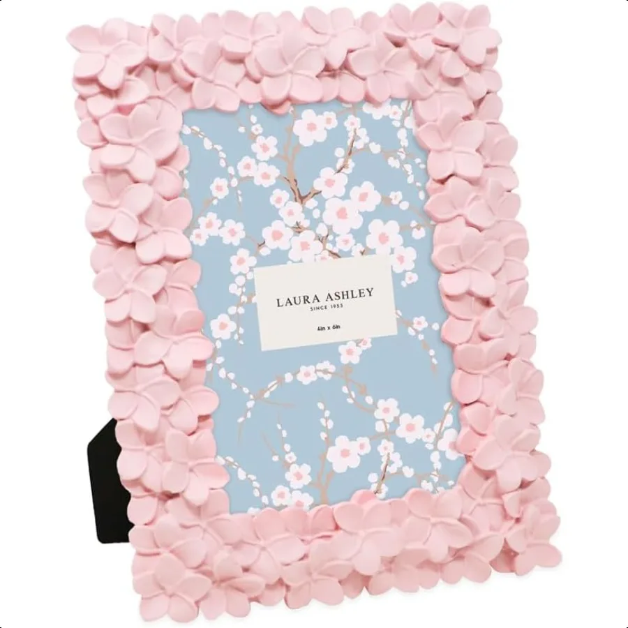 

4x6 Pink Flower Textured HandCrafted Resin Picture Frame with Easel and Hook for Tabletop and Wall Display Decorative Floral De