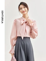 SENTUBILA Elegant Bow Neck Women Blouse Butterfly Sleeve Button Up Shirt 2024 Spring Women's Long Sleeves Top Clothing 141C52880