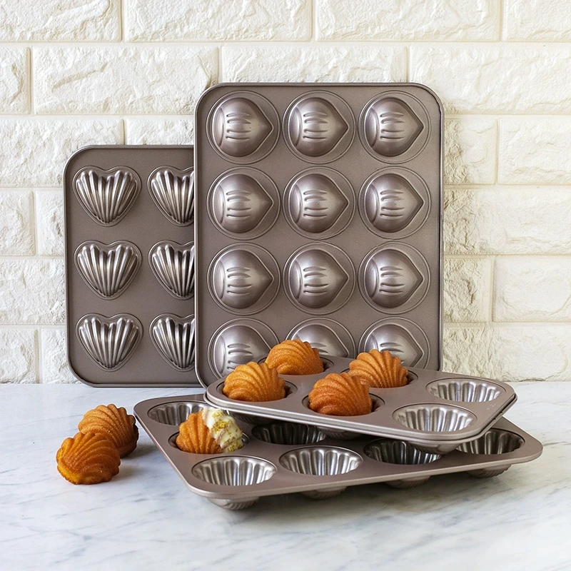 12 Cavity Madeleine Mold Non-Stick Scallop Chestnut Olive Shaped Bakeware for Oven Baking Cupcake Baking Pan Dessert Pastry Tray