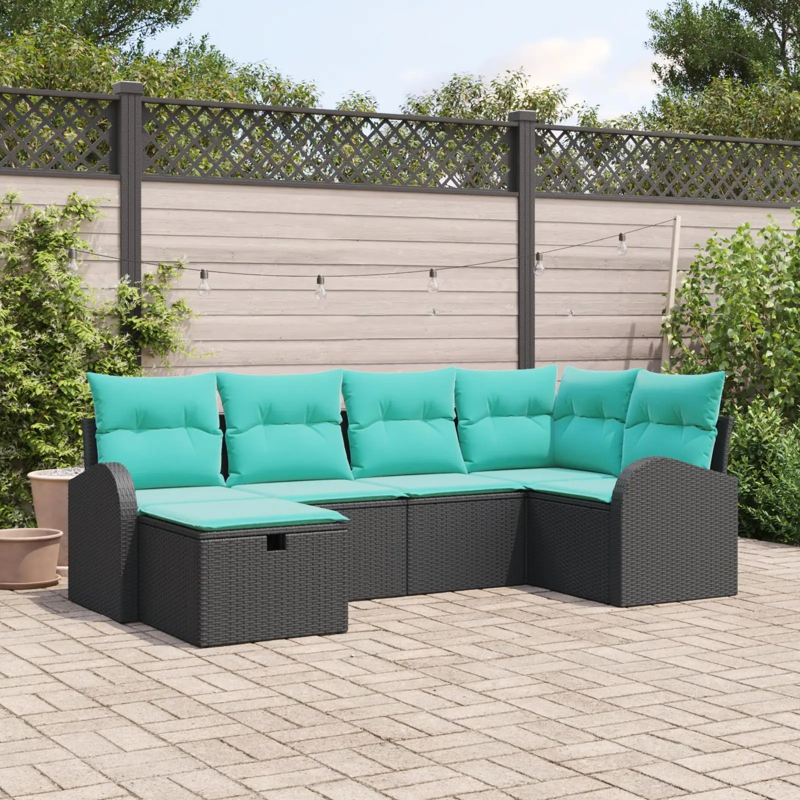

6 Piece Outdoor Sofa Set with Cushions Black Rattan Furniture Garden Lounge Arrangement