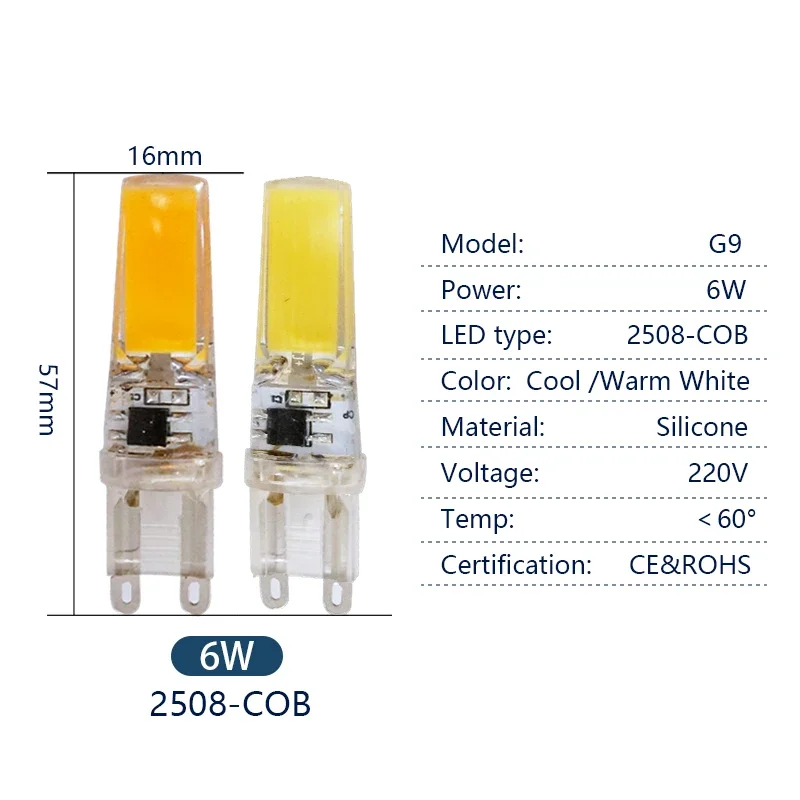 Lâmpada LED COB Spotlight, Lâmpada G9, AC 220V, 240V, 6W, 7W, 9W, 10W, 12W, Lustre, Substituir Lâmpadas de Halogéneo, Frio, quente, Branco, Lote