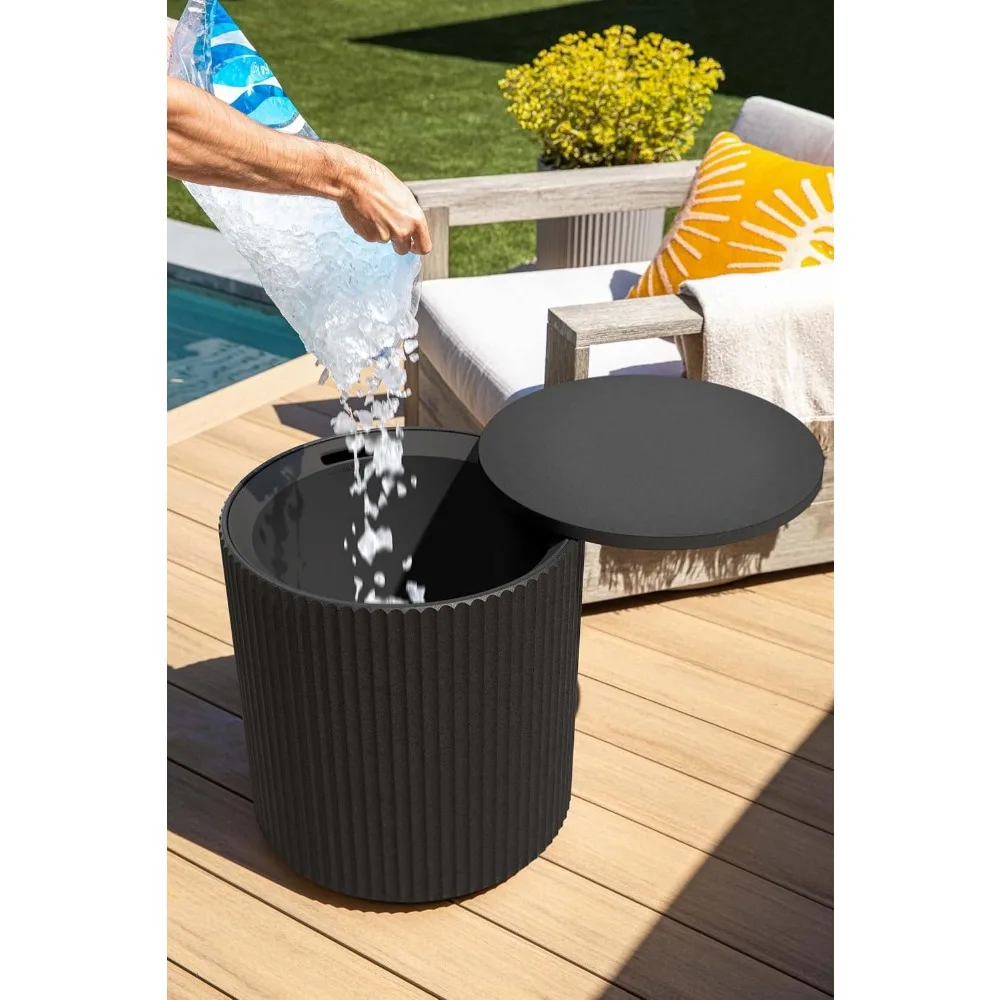 

Outdoor Cooler Side Table - 2 in 1, Black, 21 inch