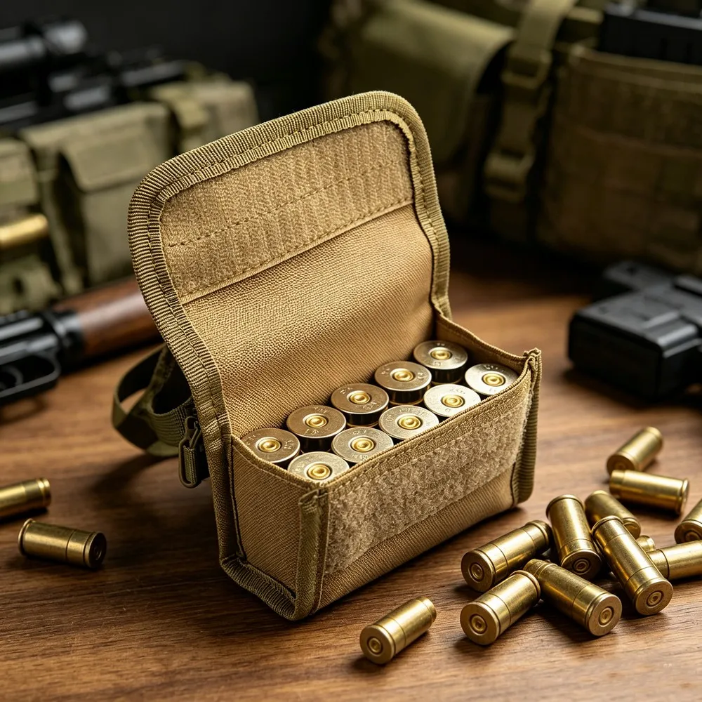 10 Round Tactical Shotgun Shell Pouch MOLLE Compatible Ammo Carrier with Hook-and-Loop Closure for Shooting Hunting