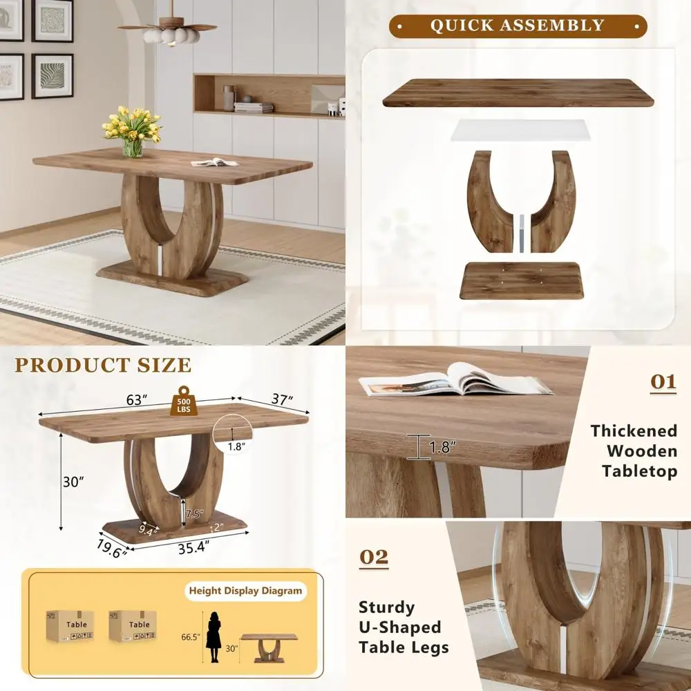 Elegant 6-Seater Wooden Rectangular Dining Table with 1.8 Thick Top for Rustic Home Decor