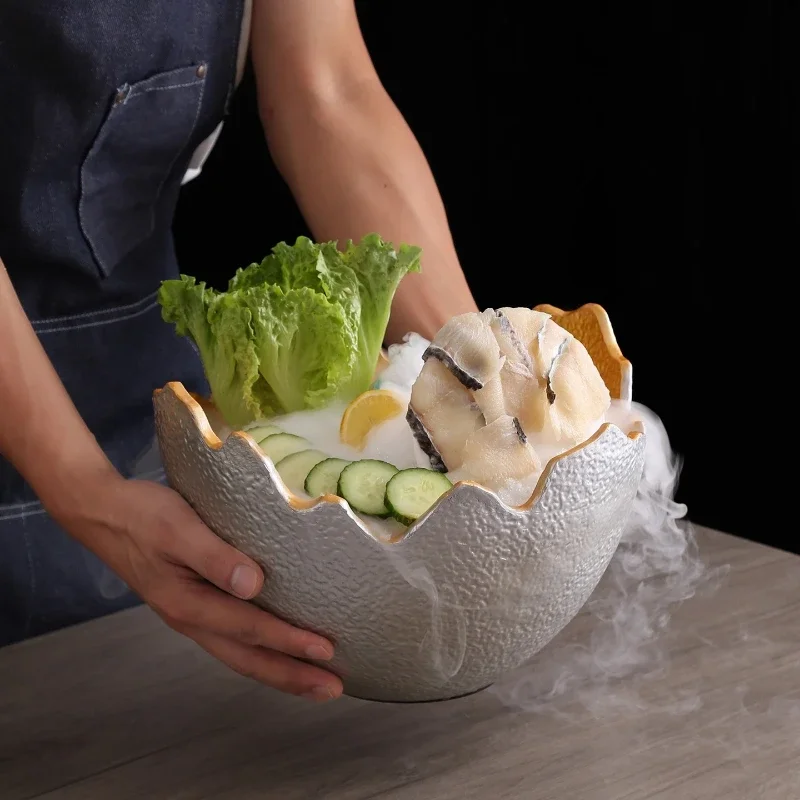 Creative and Unique Golden Eggshell-shaped Tableware, Hot Pot Platters, Soup Bowls, Household Tableware and Kitchenware