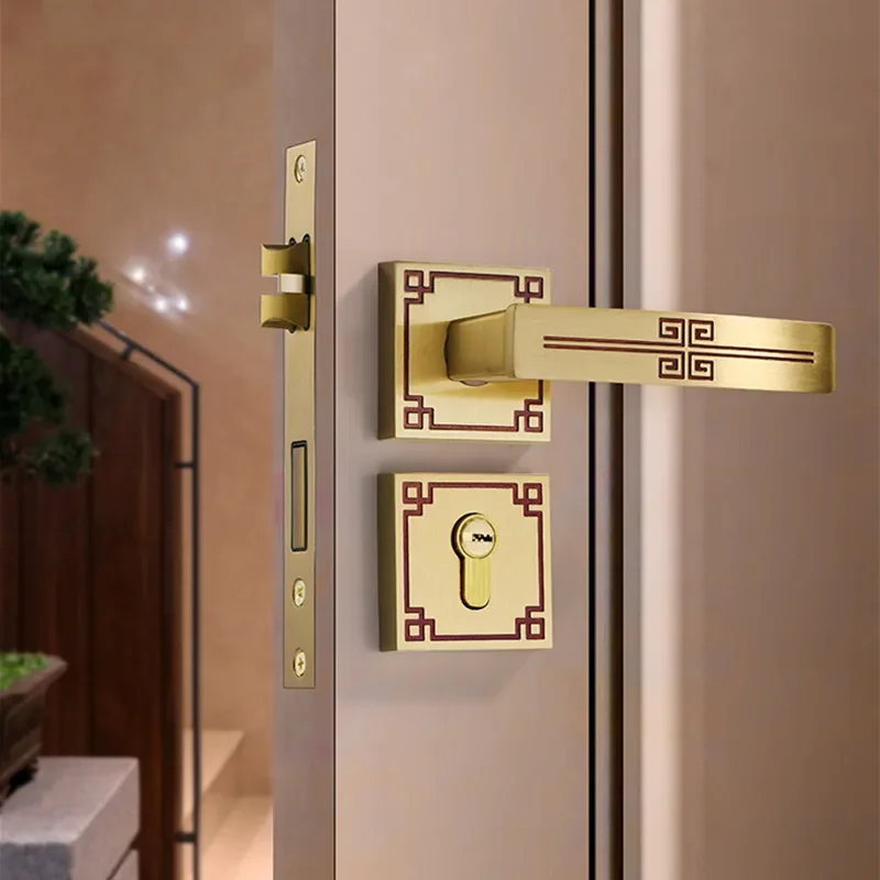 

Interior Pure Copper Silent Anti-theft Door Locks Bedroom Safety Handle Gate Lock Hotel Furniture Hardware Supplies Accessories