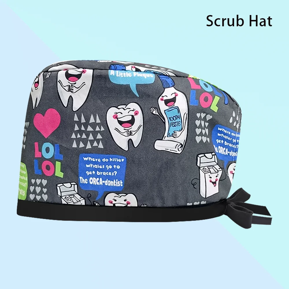 Casquette de tête d'allaitement imprimée, motif de salle d'opération de médecin de dessin animé, gommage de laboratoire, chapeau chirurgical d'hôpital pour animaux de compagnie, chapeaux de dentiste unisexes