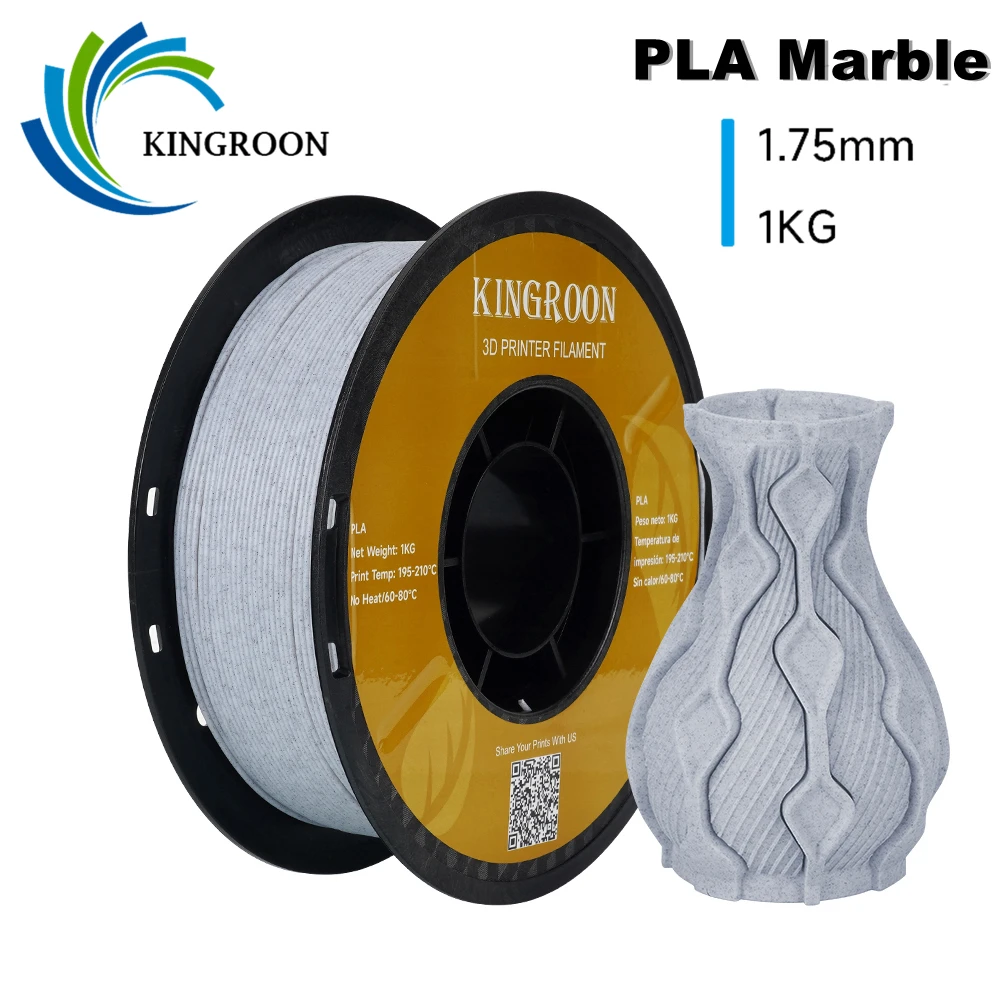 KINGROON 대리석 PLA 필라멘트, 대리석 화이트 스톤 3D 프린터 필라멘트, 플라스틱 스풀, 3D 인쇄 재료, 1.75mm, 1kg 