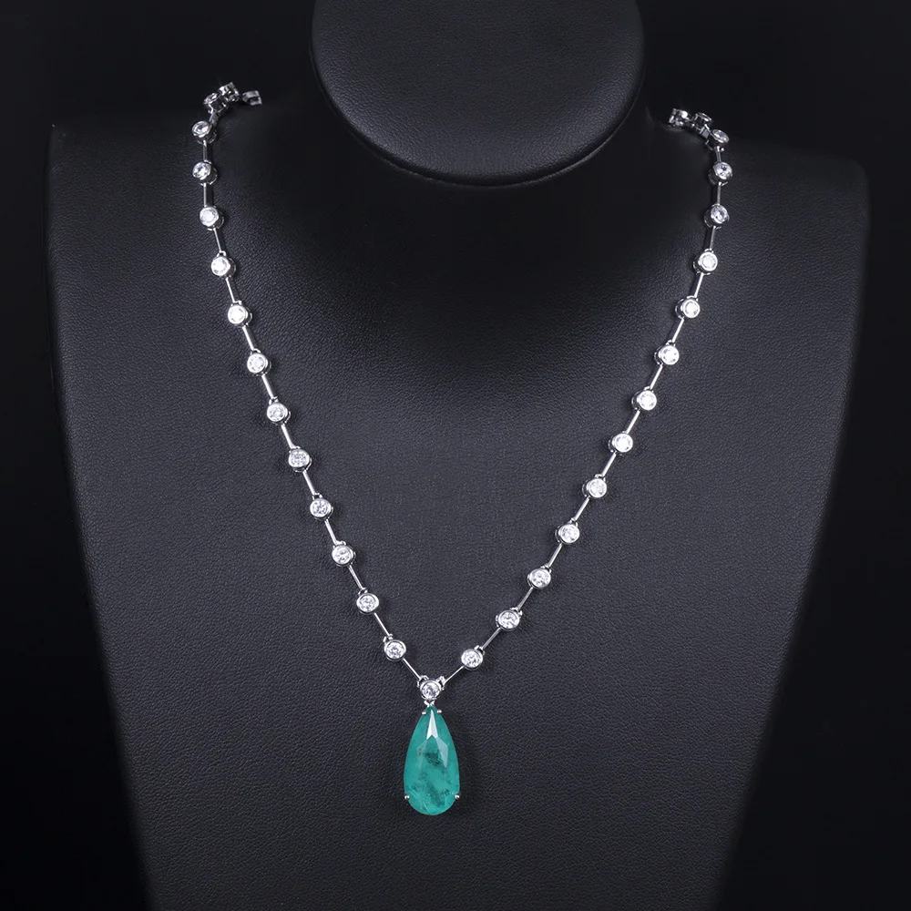 HIBRIDE High Quality Big Water Drop Green Blue Cubic Zirconia Stone Necklaces Pendants For Women Fashion Jewelry Gift bijoux P79