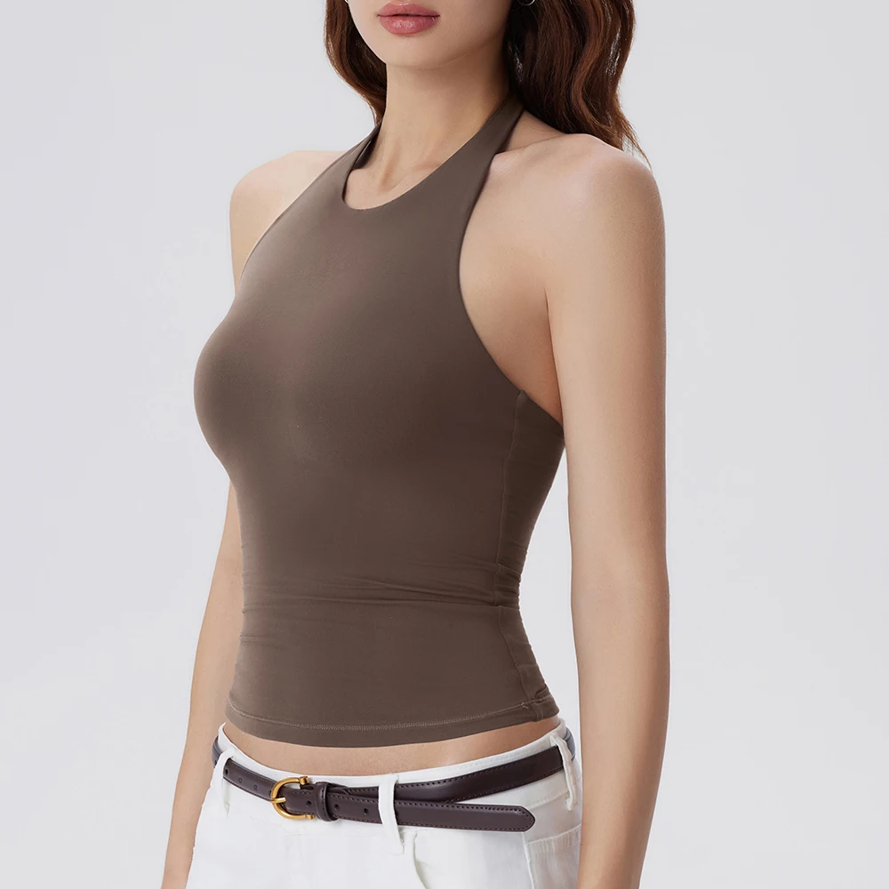 Women's Halter Neck Crop Tank Top Sleeveless High Neck Backless Slim Fit Solid Solid Knit Camis Summer Casual Basic Y2K Top Vest