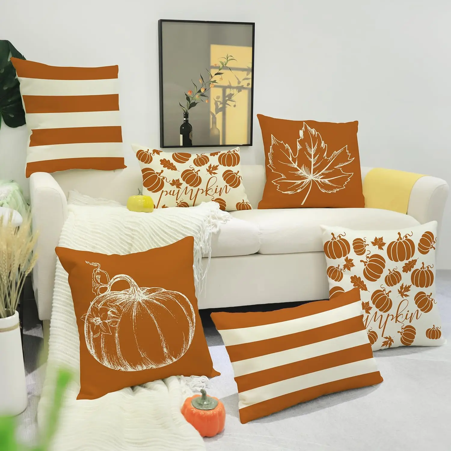 Autumn Pillowcase Pumpkin Leaf Striped Pillow Autumn Decoration Thanksgiving Orange Cushion Cover Sofa Home Decoration