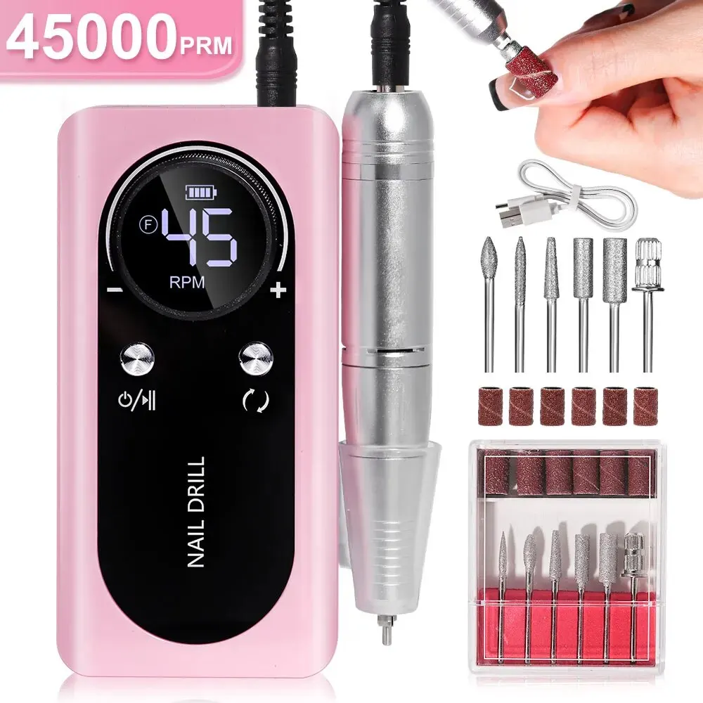 Professionele 45000 RPM elektrische draagbare nagelboormachine Oplaadbare geluidsarme nagelschuurmachine Bestand voor manicure salon gereedschap