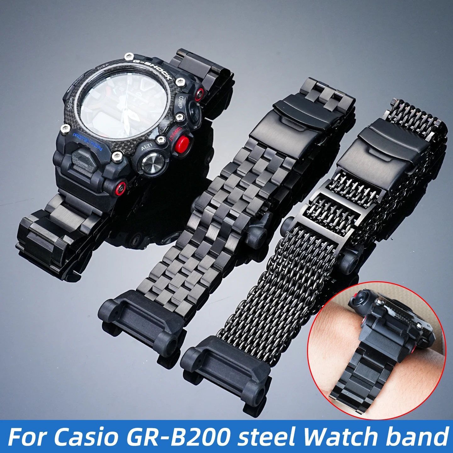 10 style Stainless steel Watch band For Casio G-SHOCK 5635 GRB 200 GR-B200 Men's wristband modified metal Bracelet Watch Strap