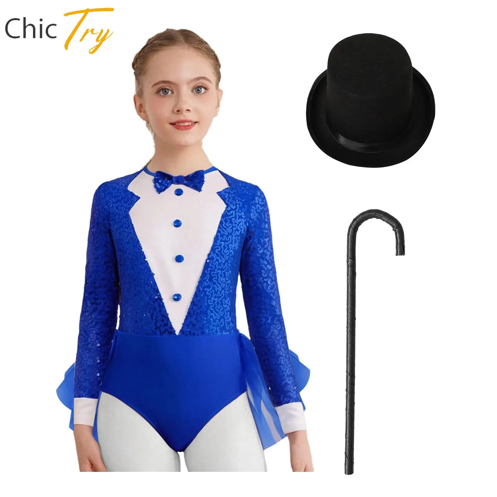 

Child Girls Sparkly Sequins Jazz Dance Outfit Long Sleeve Halloween Carnival Magician Cosplay Outfit for Stage Performance Party
