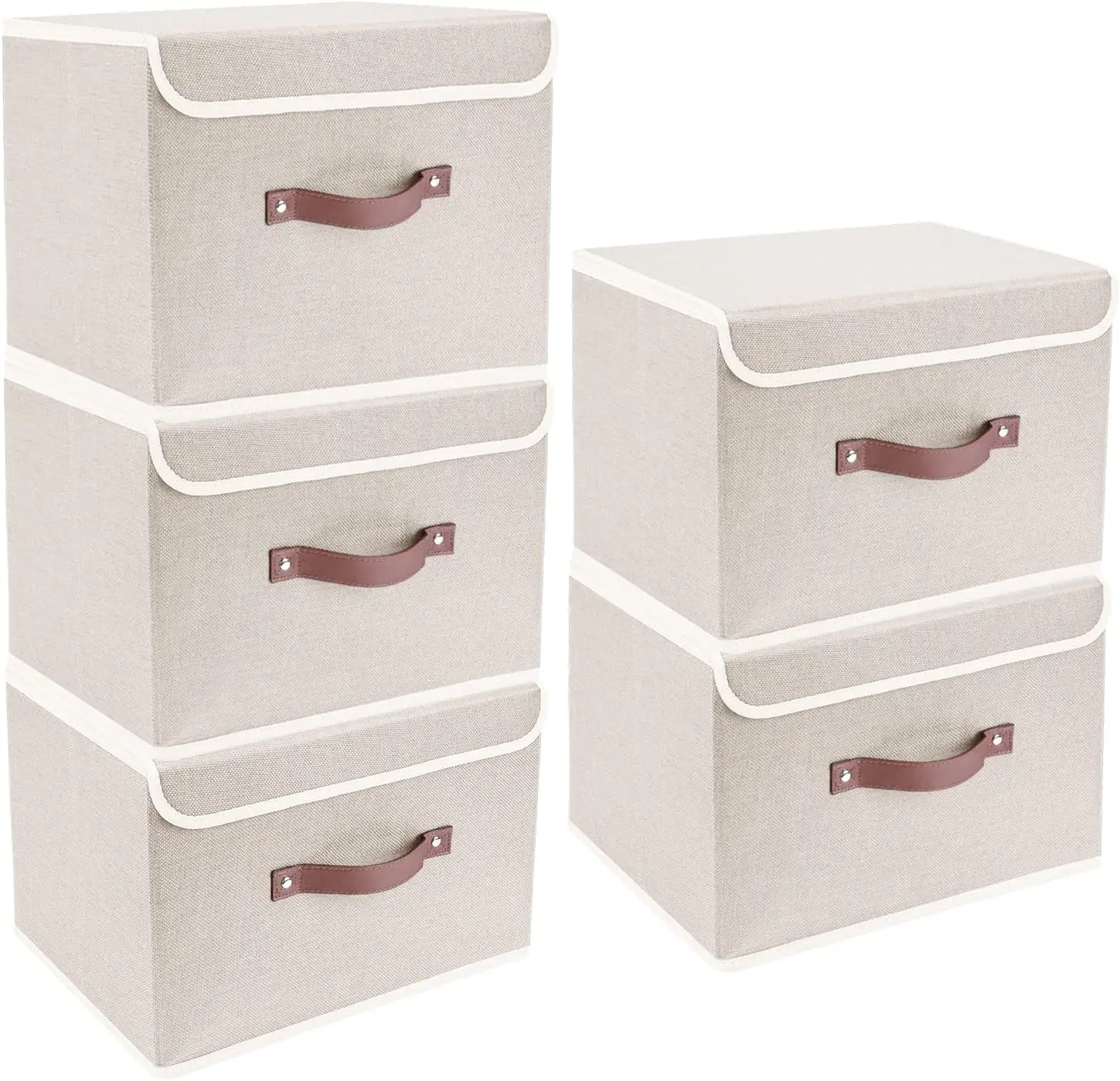 

Foldable Storage Boxes with Lids 5 Pack Fabric Storage Bins with Lids, Closet Organizers for Clothes Storage, Room