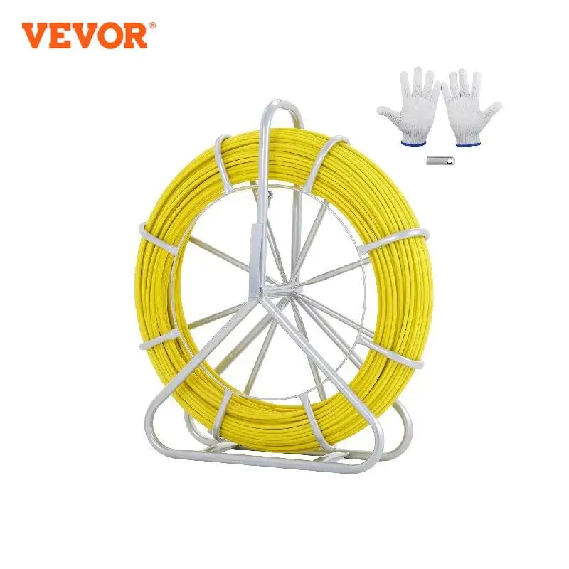 

VEVOR Fish Tape Fiberglass 425 ft 1/4 inch Wire Puller with Steel Reel Stand for Walls and Electrical Conduit, Non-Conductive