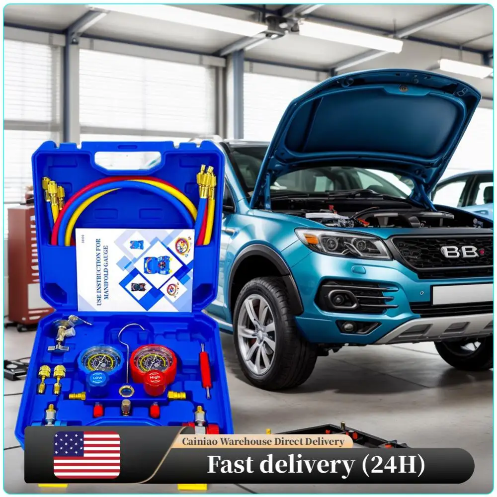 

3 Way AC Manifold Gauge Set with 1.2m Hoses AC Diagnostic Manifold Gauge Set for R134A/R22/R410/R404 Freon Charging Tool