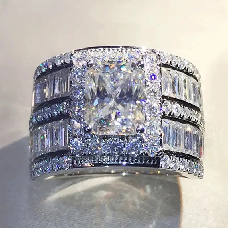European and American Heavy Industry Fully Inlaid Zircon Ring Design, Wedding Wide Version Design, Personalized Classic Jewelry
