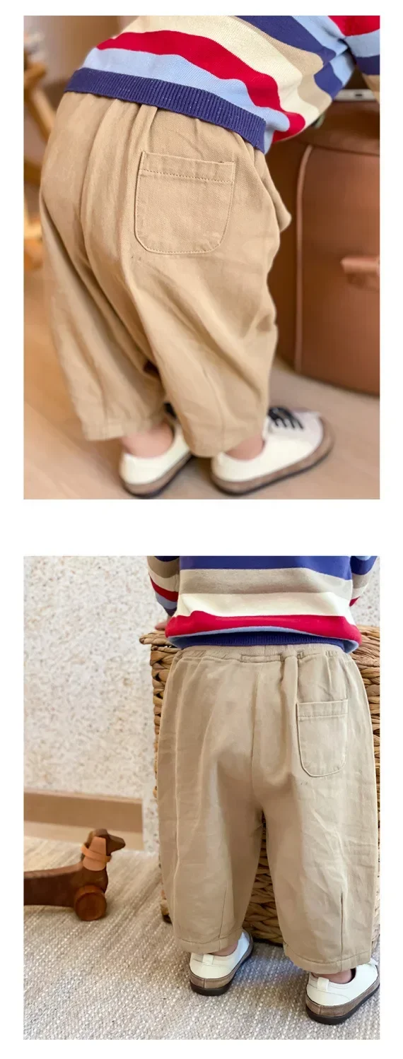 Einfarbige Freizeit-Hosen für Kinder, Jungen und Mädchen, lockere, knöchellange Hosen mit Taschen für Frühling und Sommer, Kleidung für Kleinkinder. – Detail 4
