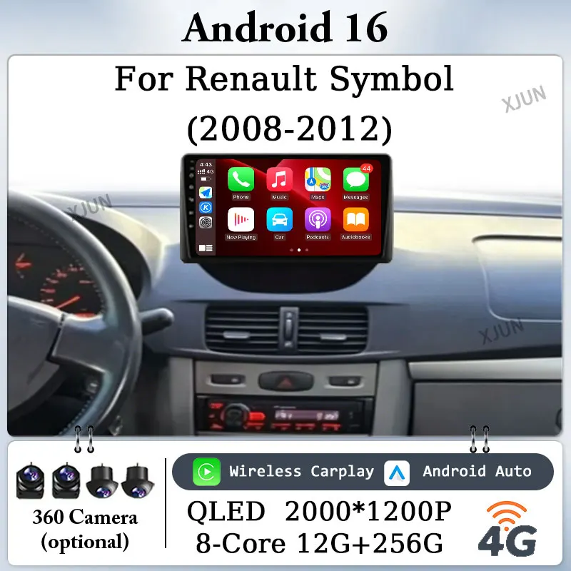 9 inch For Renault Symbol  2008-2012 Car Radio GPS Navi Wireless CarPlay Android 16 Auto Bluetooth DSP 4G QLED IPS Touch Screen