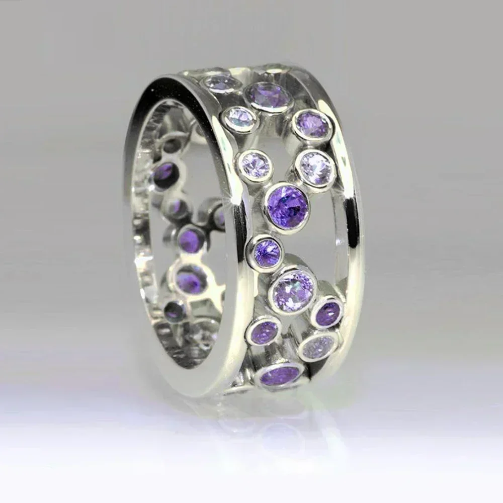 2025 New Hollow Out Blue White Zircon Shining Diamond Ring Alternating  Design Women's  Ball Versatile Fashion Jewelry