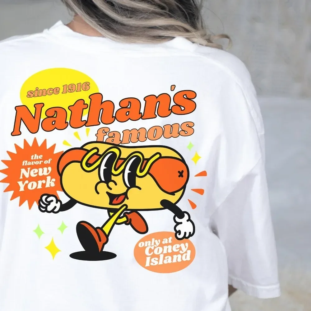 Nathan'S famosos Hot Dogs Coney Island Brooklyn Nueva York camiseta positiva inspiradora estética Preppy Vsco