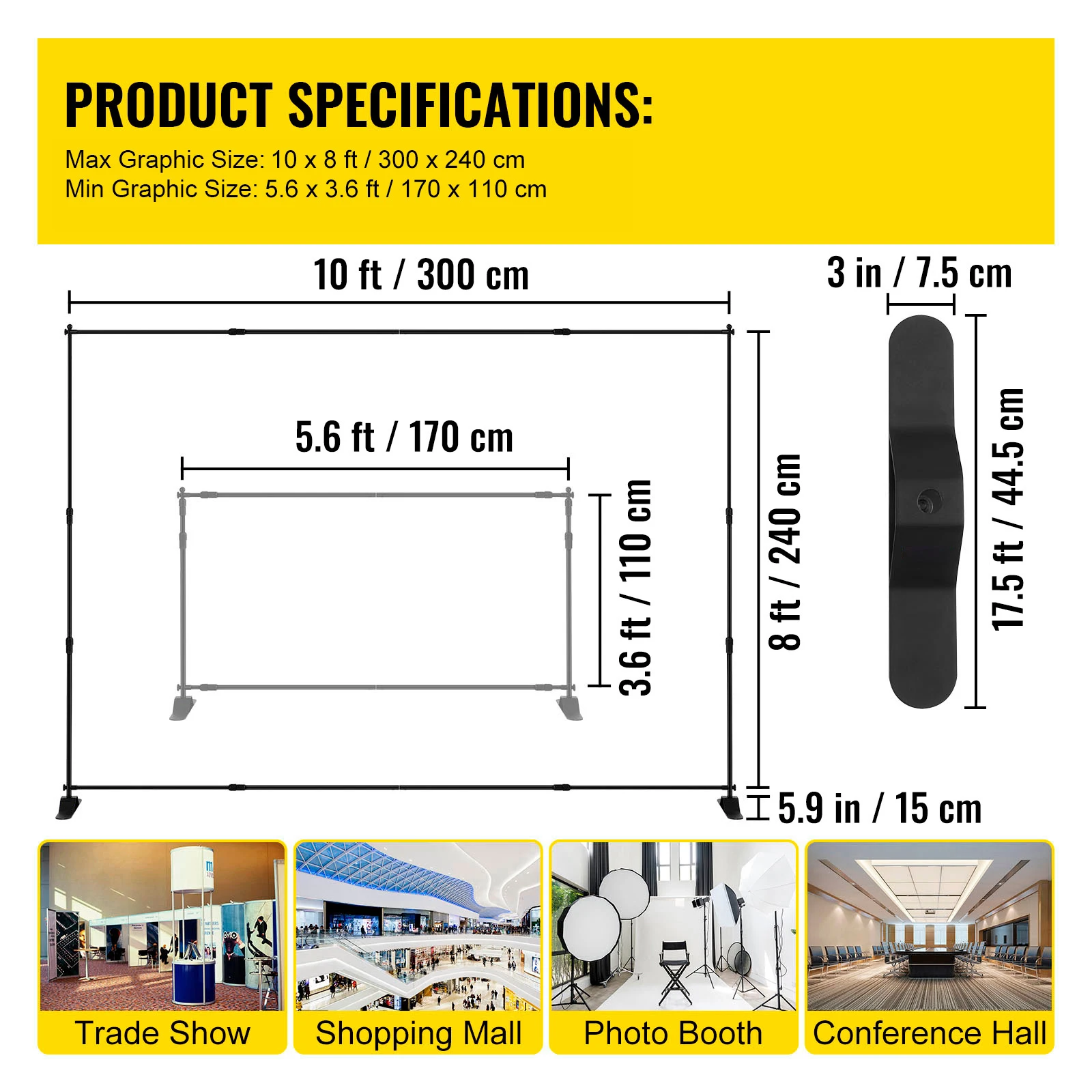 SucceBuy 3x2.4M Fondale Sfondo Supporto Telescopico Regolabile Fondale Banner Stand per Photocall Video Evento di Nozze Festa