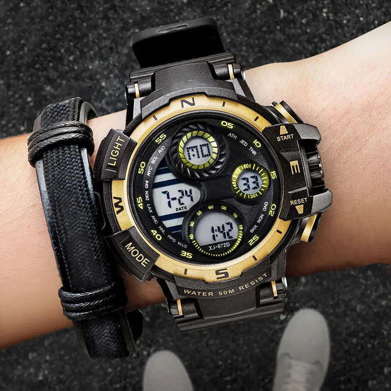 

Модные мужские часы для подростков, занятия спортом средней и старшей школы, многофункциональные электронные часы.