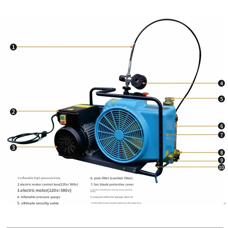 مضخة تعبئة ضغط الهواء 6.8 لتر مضخة هواء لتنفس الهواء، قوة 2.2 كيلو وات