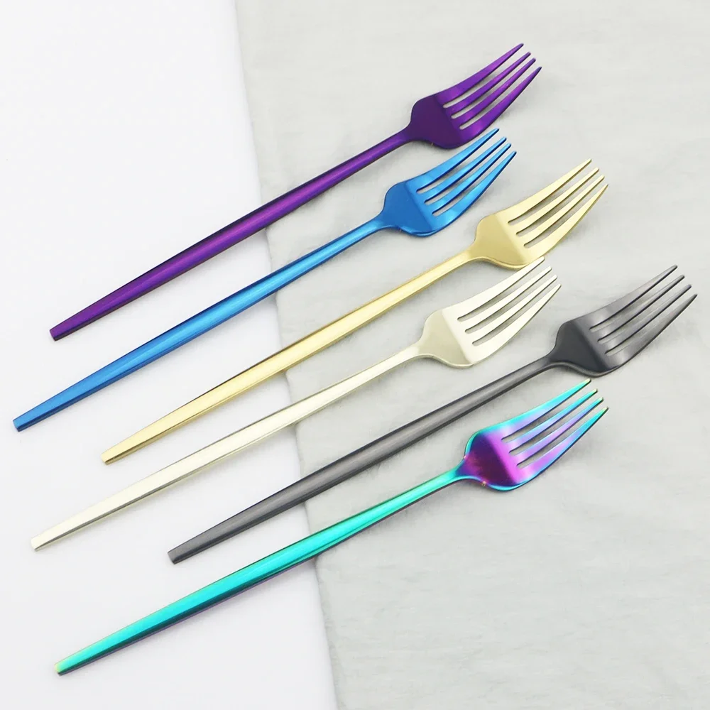 6pcs Gold Dessert Fork Dinnerware Set Mirror Stainless Steel Salad Fork Set Tableware Cutlery Set Home Party Kitchen Tableware