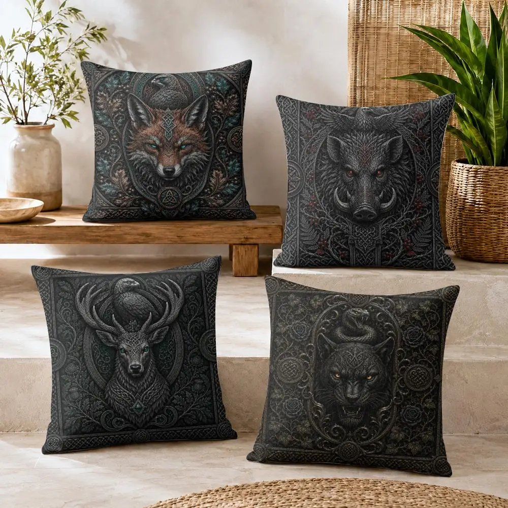 Dark Norse Animal Crest Cushion Cover Summer Coolness Linen Organic Fabric Sofa Pillow Case Double-Sided Printing Home Decor