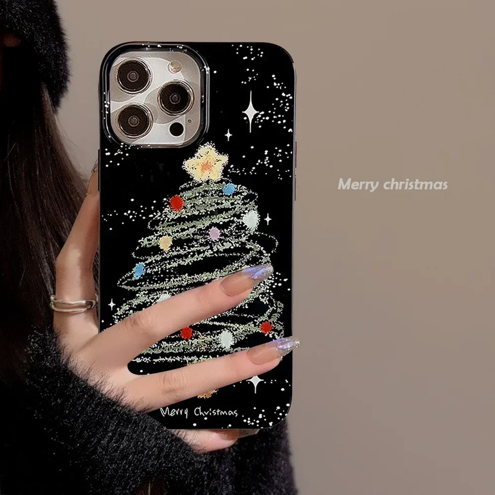 Graffiti Matcha ice cream Christmas tree art Phone Case For iPhone 16 15 14 13 12 11 Pro Max Xr 14 16 Plus Case Cute Soft Cover