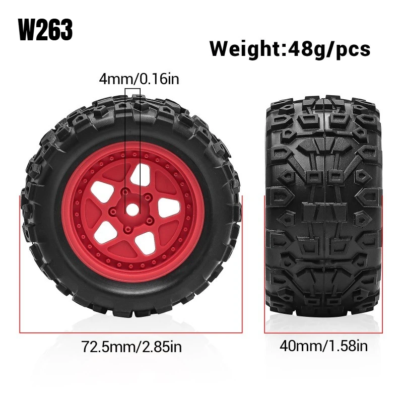 High Grip Rubber 1/18 RC Monster Truck Mega Tooth Tires for Arrma Typhon Granite Grom Mini Granite W263 Off‑Road Crawler Tyres