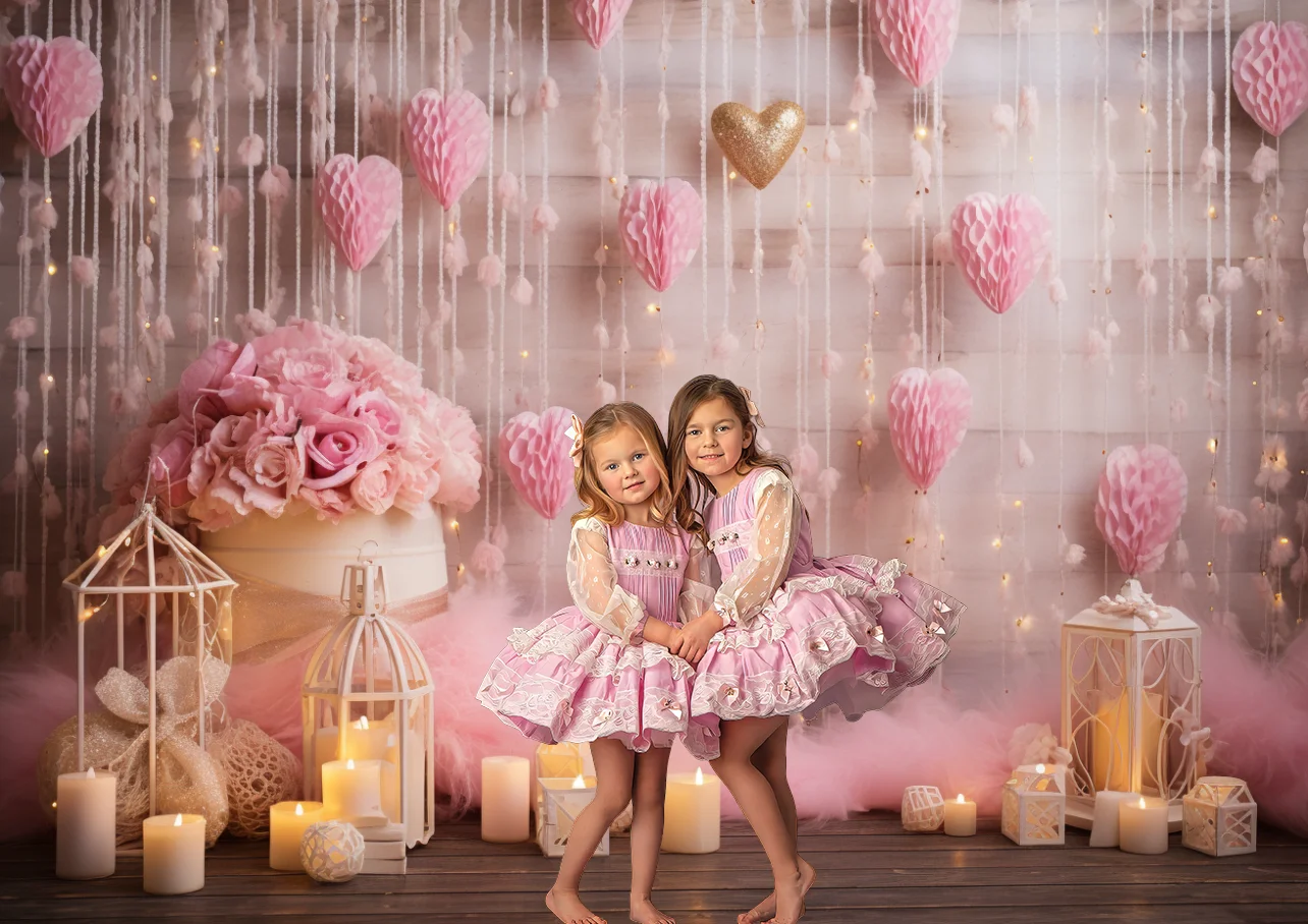 Valentine's Day Backdrop Hearts Decorations Handcrafted Love Pastoral Charm kid's Birthday Portrait Background Photo Studio