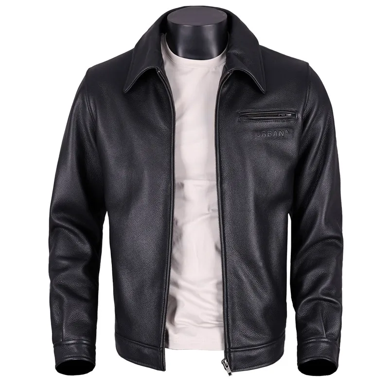 

2024 New Spring Autumn Middle-aged Dad First Layer Cowhide Leather Jacket Men's Short Lapel Coats Genuine Leather Jackets