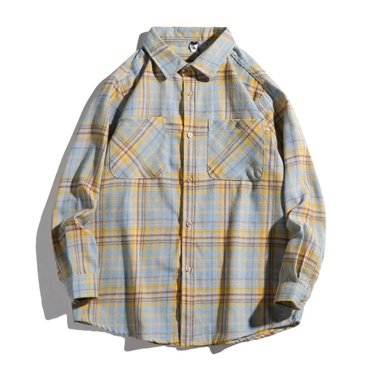 Retro Cityboy Plaid Long Sleeve Shirt Jacket Loose Fit Couple's Shirt Spring Autumn Design Standard Style Button Pocket Detail