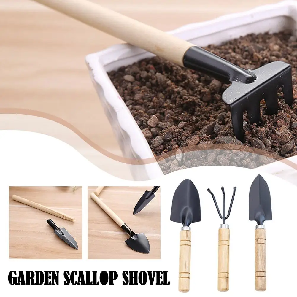3pcs/set Garden Scallop Shovel Digging and Weeding Garden Tools Flower and Plant Bucket Tools with Handle Accessories