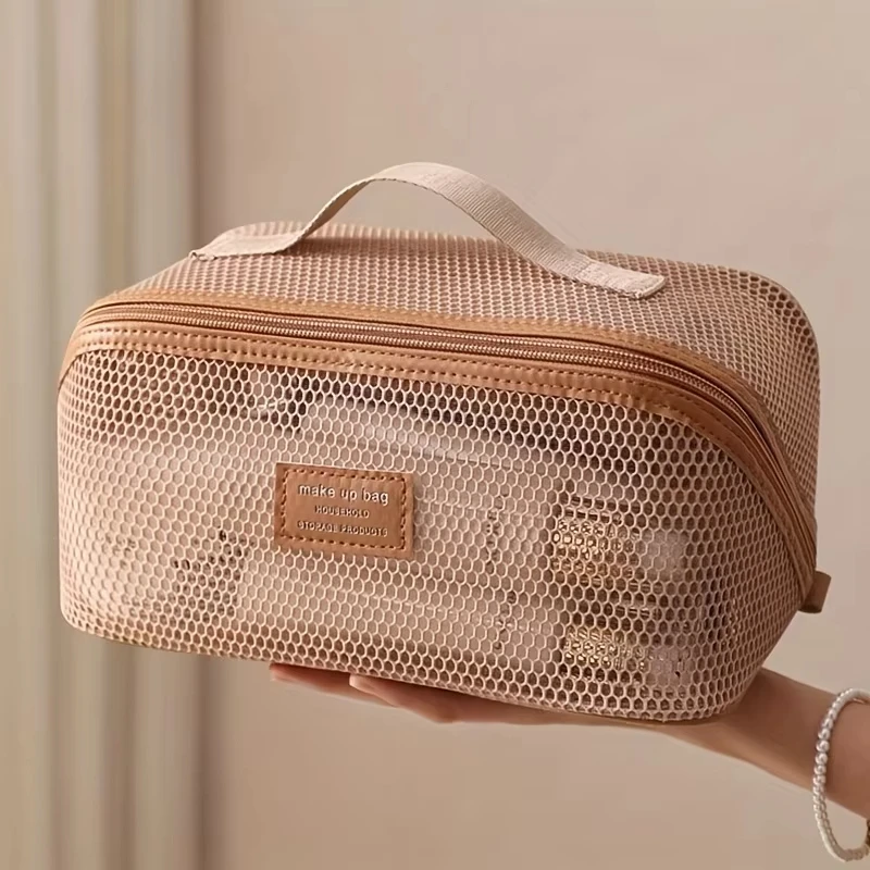 Portable Mesh Cosmetic Bag Multi‑compartment Transparent Hand‑held Makeup Toiletry Bag Lightweight Travel Business Storage Bag