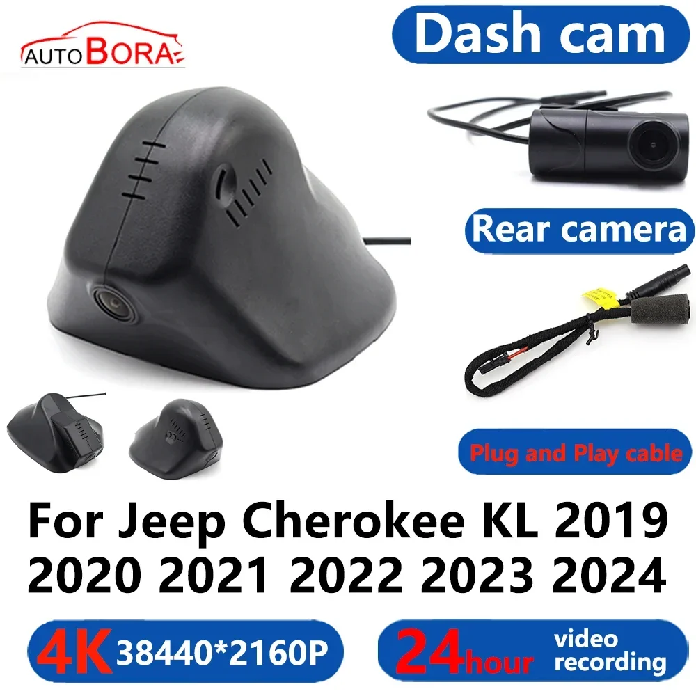 AutoBora 4K Wifi 3840*2160 Car DVR Dash Cam Camera 24H Video Monitor For Jeep Cherokee KL 2019 2020 2021 2022 2023 2024