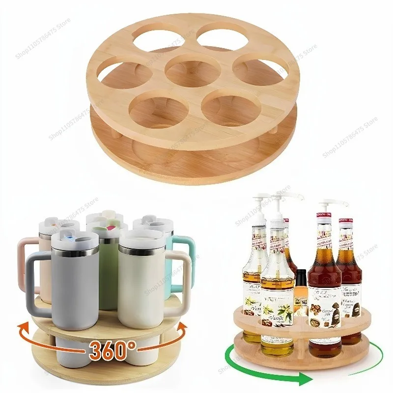 For Double‑Layer Rotatable Wooden Desktop Organizer Holder for Scent Machine Essential Oil Humidifier Wine Syrup Insulated Cup