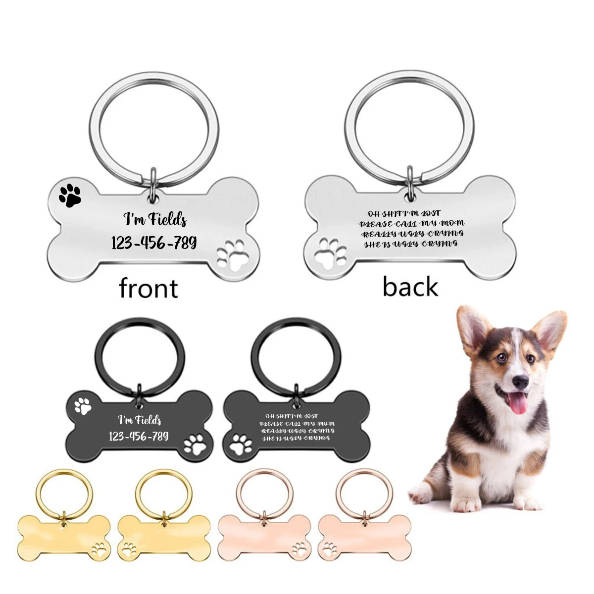 1pc dog footprint Custom Text  Dog ID Collar Engraved Tags Cat Tags Engraved Personalized Cat and Dog Keychain For Pets