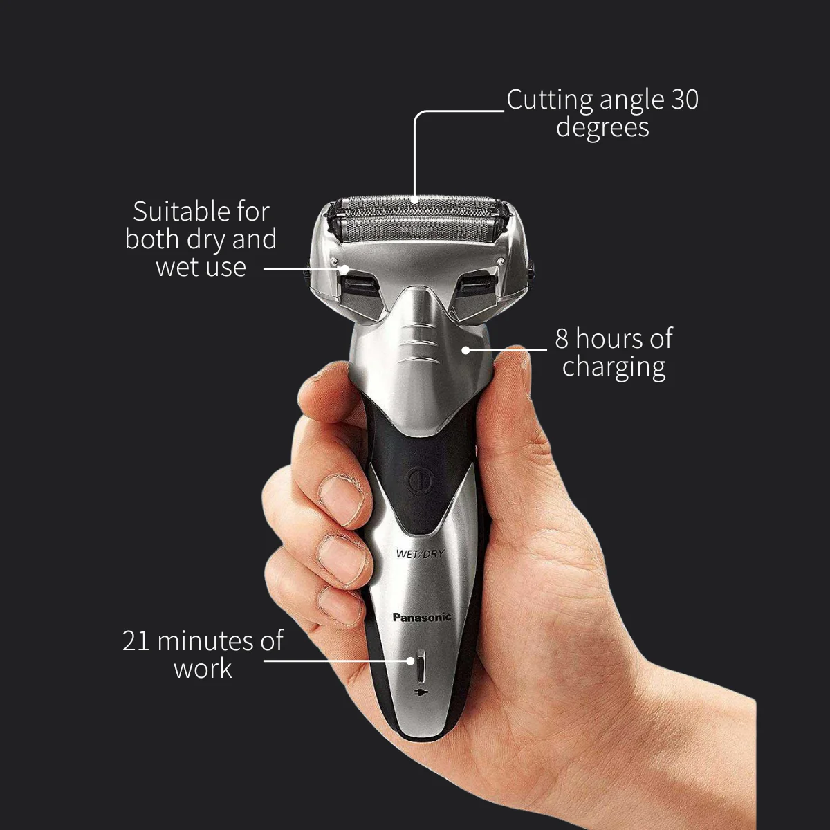 ماكينة حلاقة كهربائية للرجال من باناسونيك PSL3D - شفرات عائمة ثلاثية الأبعاد، للاستخدام الرطب والجاف، عمر بطارية طويل، مستشعر اللحية الذكي