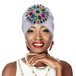 Turbante con diamantes de imitación para mujer, gorro de lujo con Geles africanos, tocado nigeriano, turbantes de fiesta, novedad de 2023