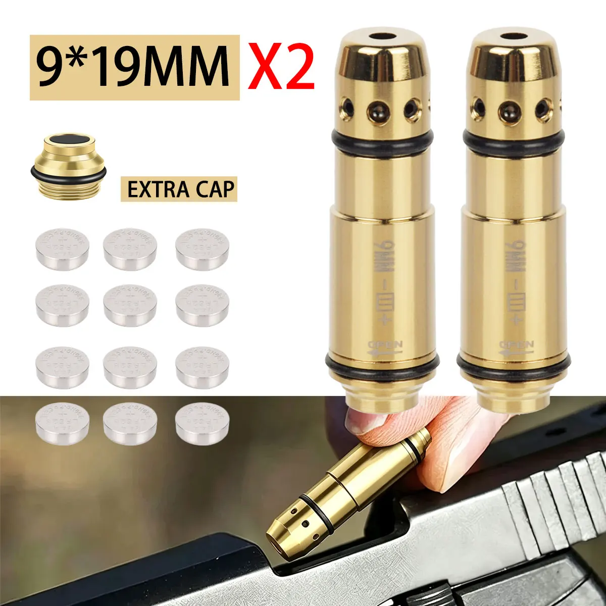 Dry Fire La-ser Target Training Bore 9mm Red Dot Training Cap 9x19mm/45ACP/.38SPL/223Rem Training Cartridge Shooting Practice