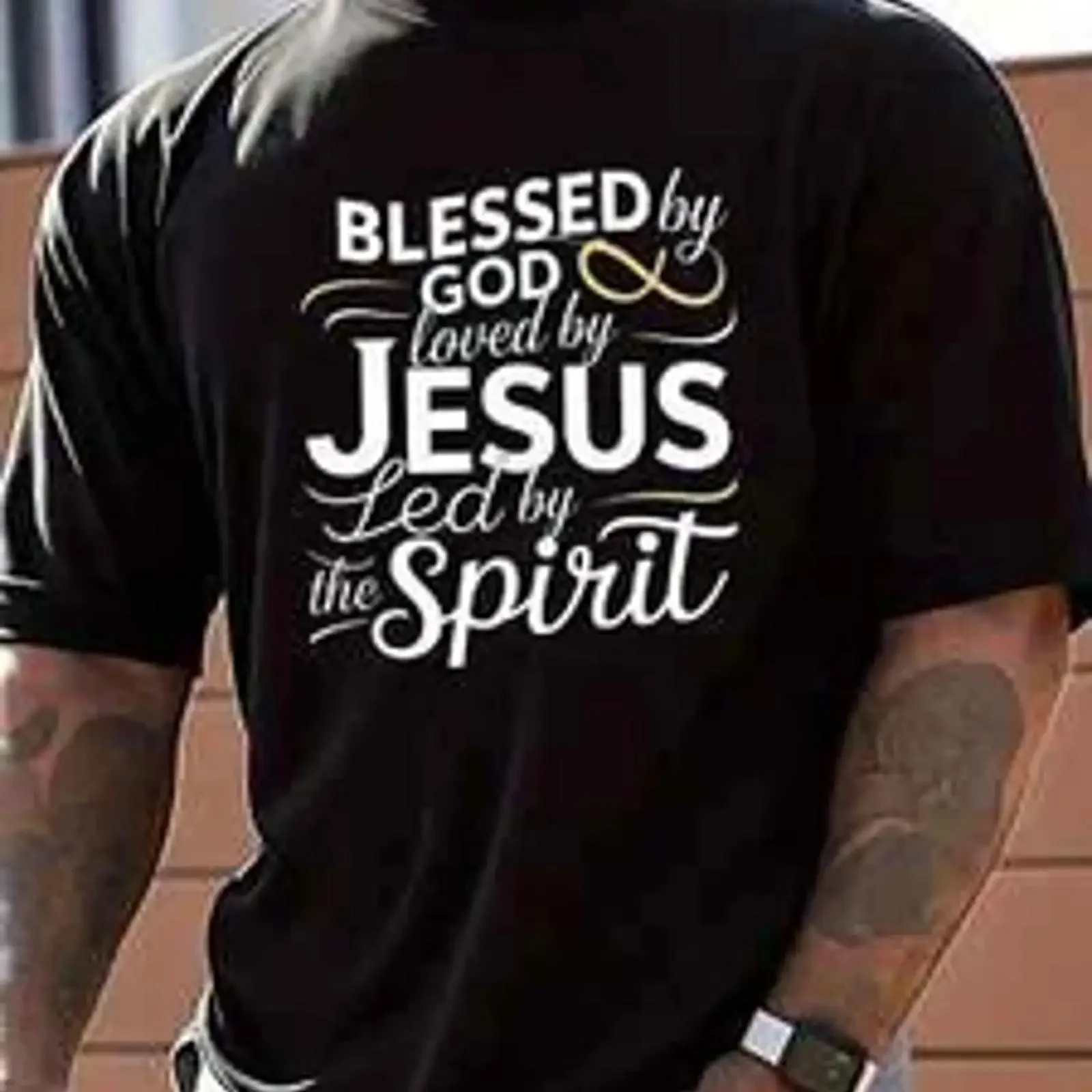 Men's Religious Faith T Shirt Blessed by God Loved Jesus LED the Spir vintage Washed graphic Soft Top For Everyday Wear