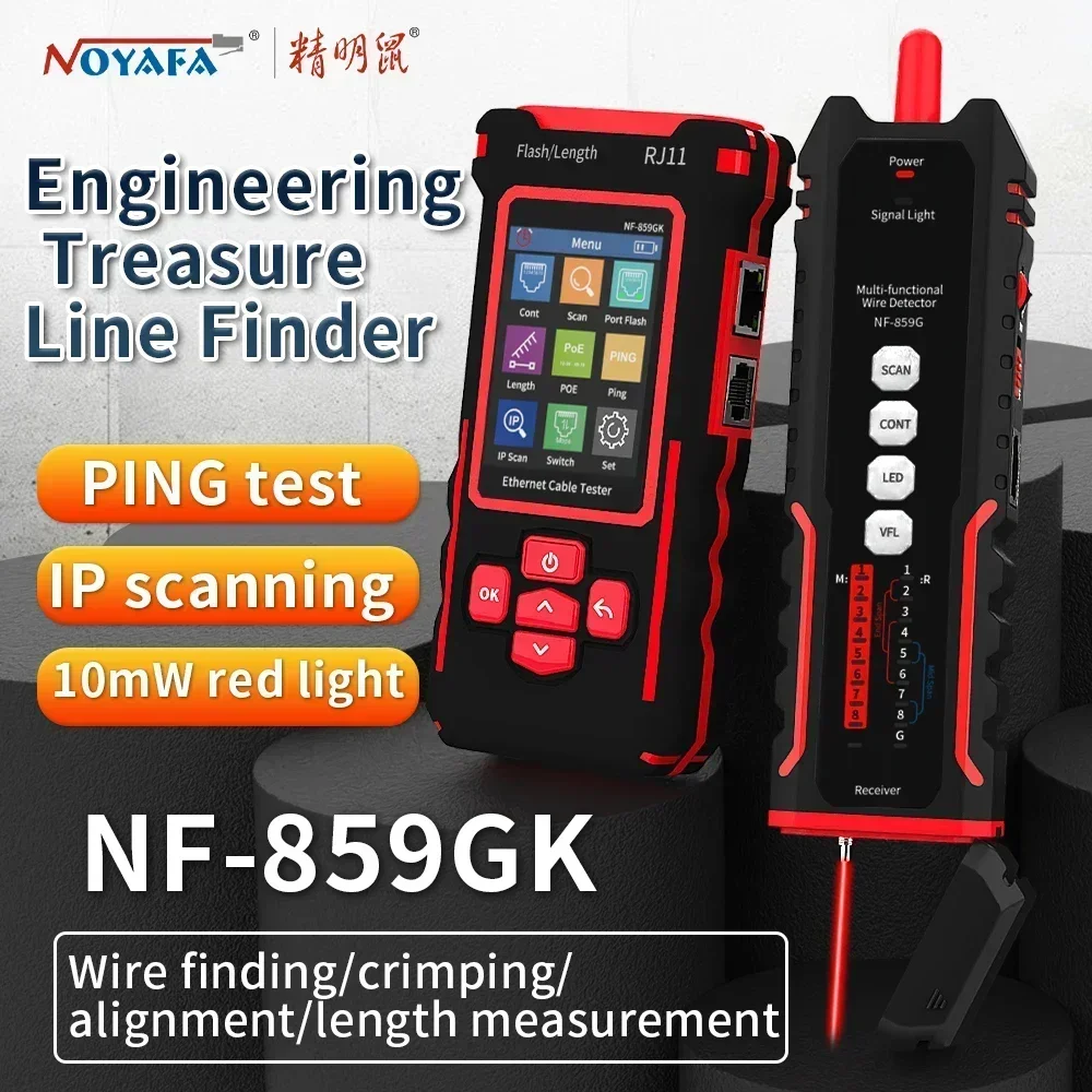 

NF-859GK Network Tester Line Finder Red Light Single Head Crimping Length Breakpoint IP Scanning PING Charging Type for Networki