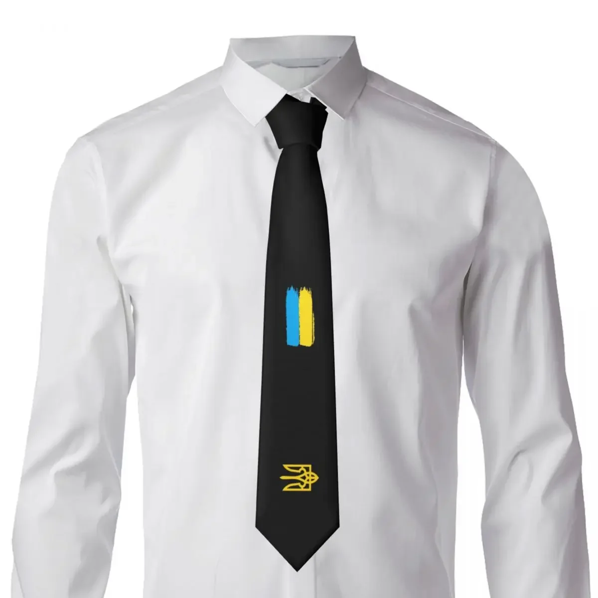 Custom Ukrainian Flag Stripe Ties Men Fashion Silk Coat Of Arms Of Ukraine Tryzub Necktie for Business