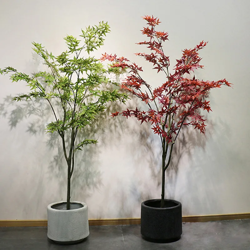 240CM Artificial Bonsai Maple Red Green Plant Fake Tree Indoor Outdoor Hotel Bonsai Decoration Large Landscape Potted Decoration